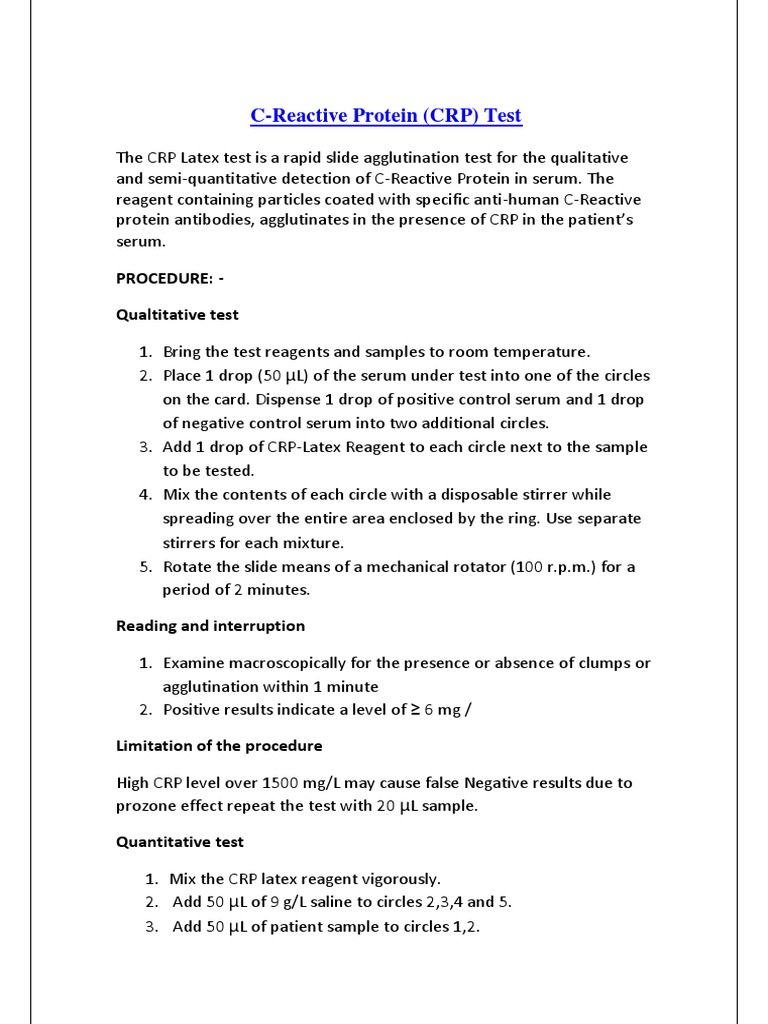 The CRP Latex Test | PDF | C Reactive Protein | Chemistry