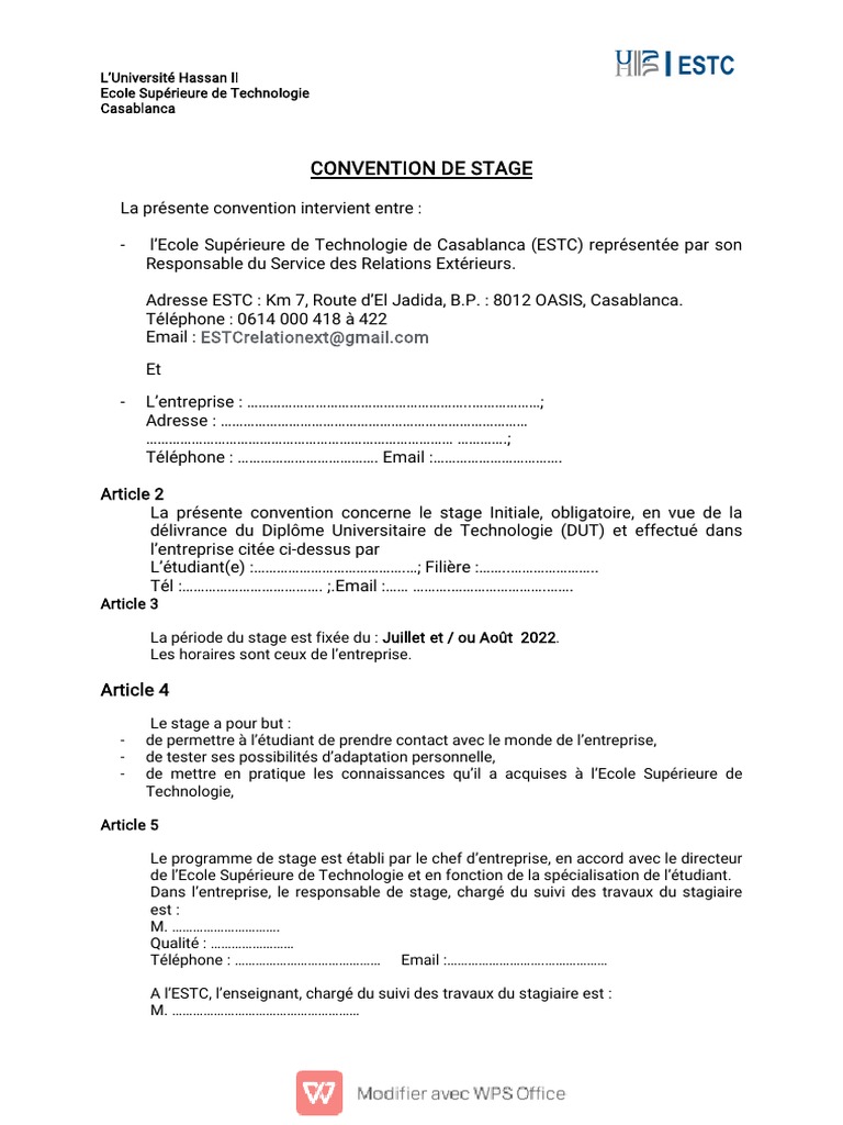 Convention de Stage 1A2021 | PDF