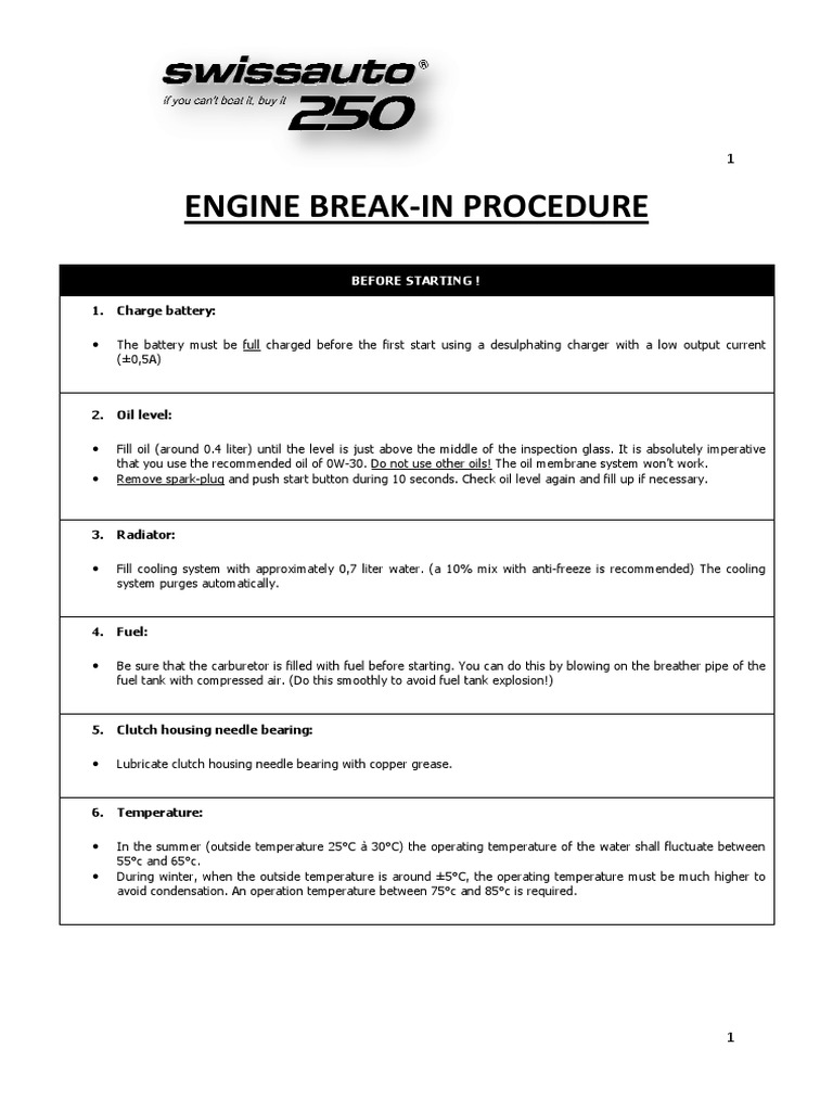 Proper Engine BreakIn Procedure and Maintenance Tips for the Swissauto
