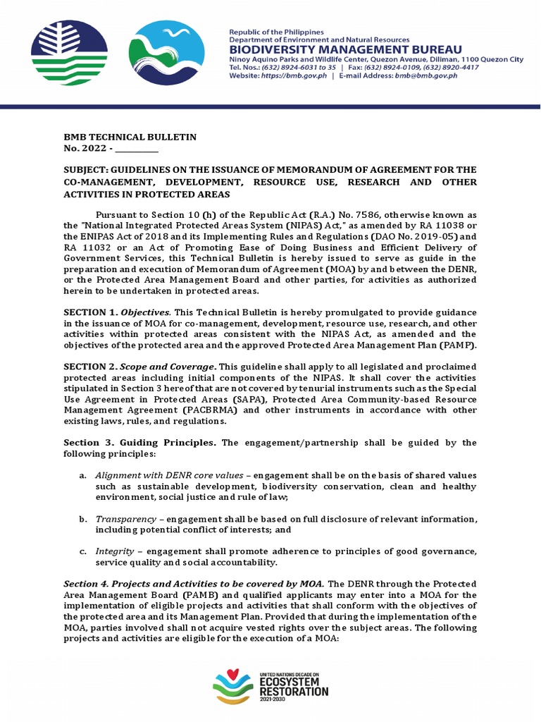 MOA Guidelines for Protected Areas | PDF | Protected Area | Risk Management