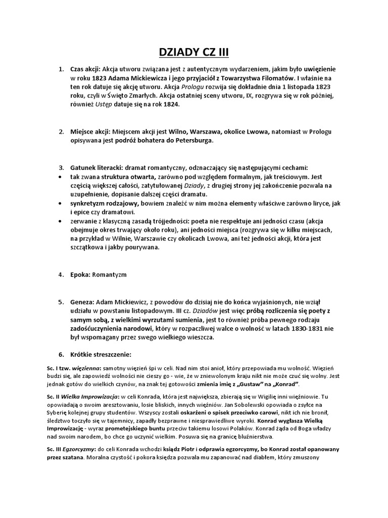 Dziady Cz 3 Pytania Otwarte Dziady CZ III | PDF