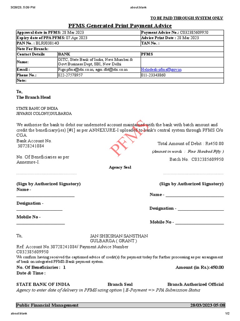 Pfms Payment Process Pdf