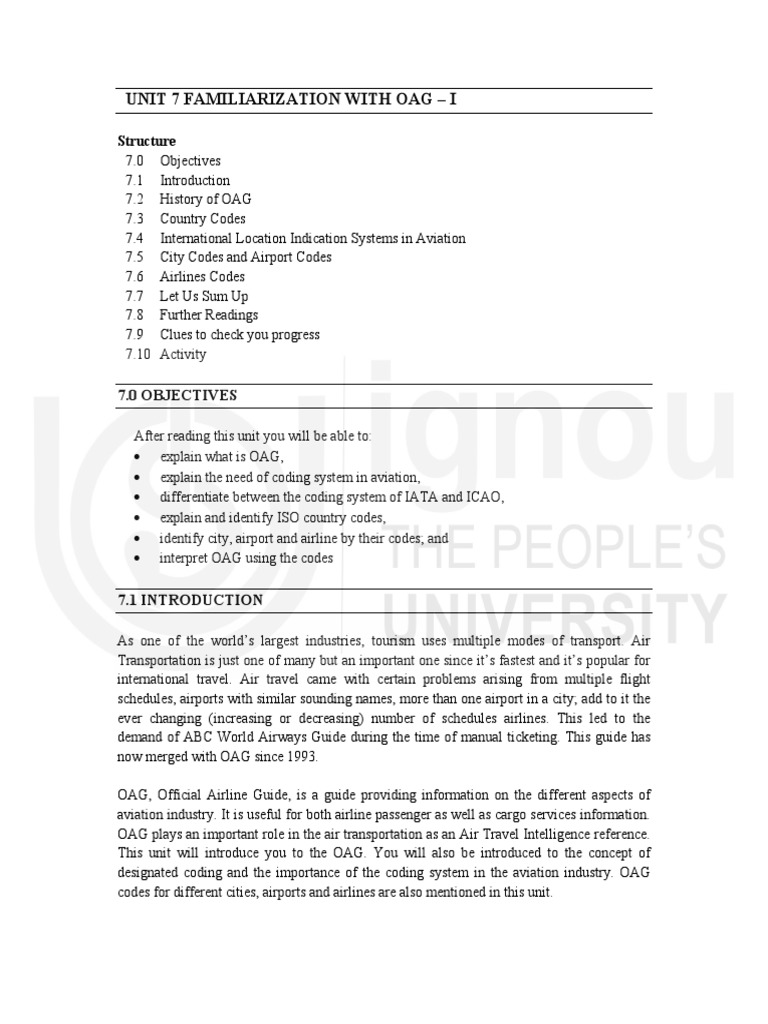 Unit 7 Familiarization With Oag I F Pdf Airlines Aviation