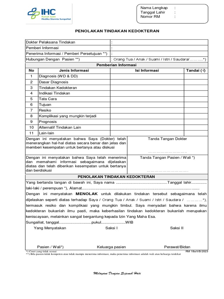 Form Penolakan Tindakan | PDF