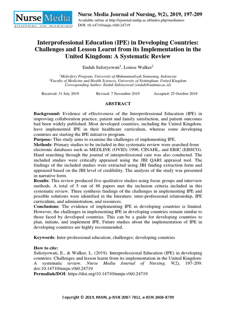 Interprofessional Education Ipe In Developing Countries Challenges