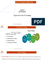 Unit 2 (18 Marks) Types & Level of Testing: Department of Computer Engineering