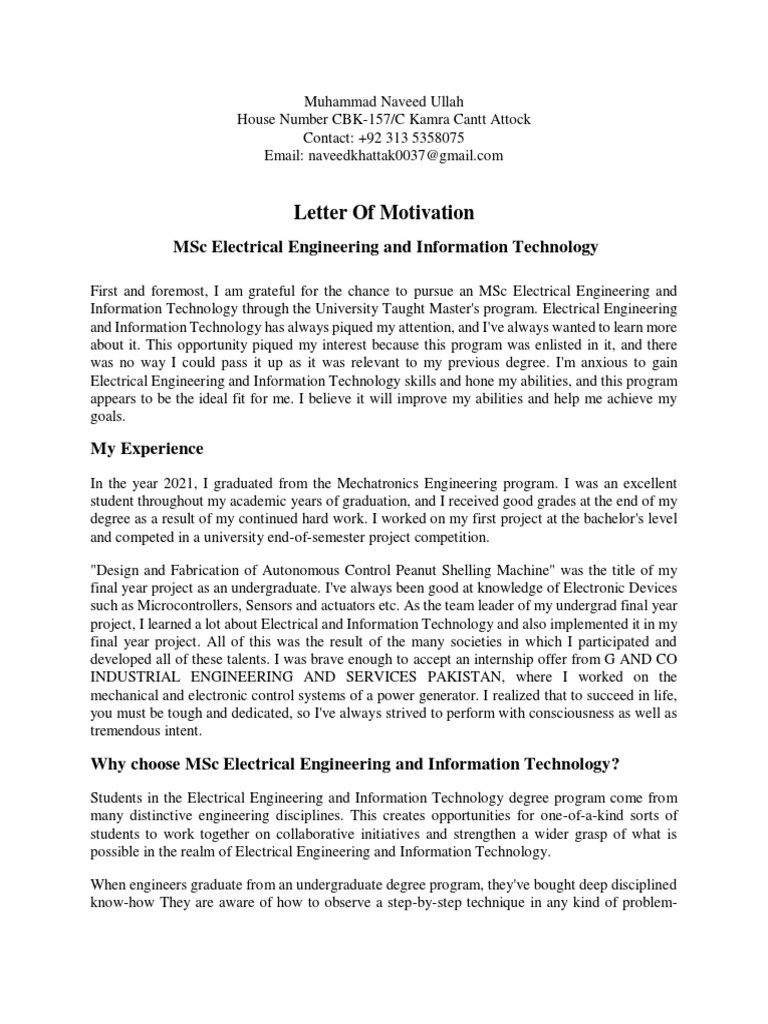 MSc in Electrical Engineering Motivation | PDF | Electrical Engineering ...