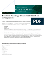 Business Planning - Characteristics of An Entrepreneur