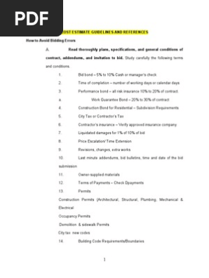 Estimate Guidelines