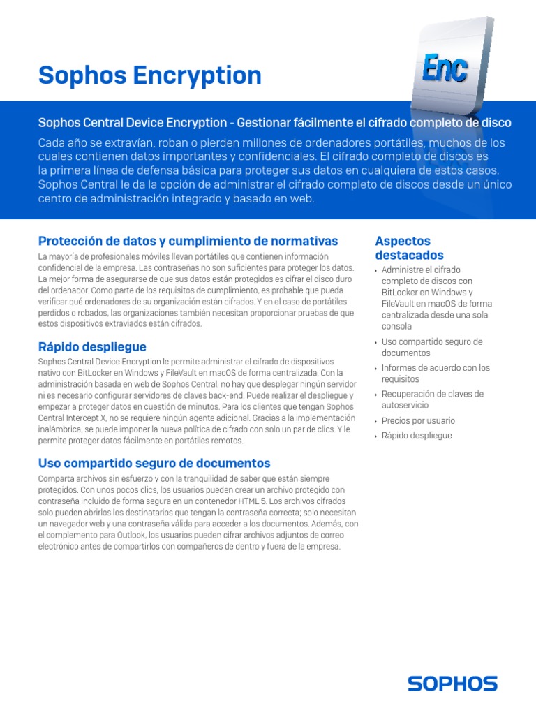 Sophos Encryption Sophos Central Device Encryption Gestionar