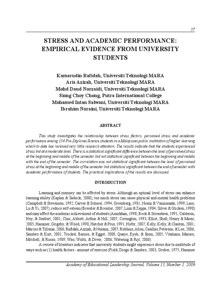Stress Impact on University Students' Performance | PDF | Psychological ...