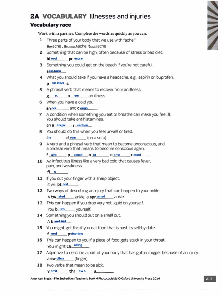 Illnesses and Injuries Vocabulary Exercises | PDF | Syntax | Linguistic ...