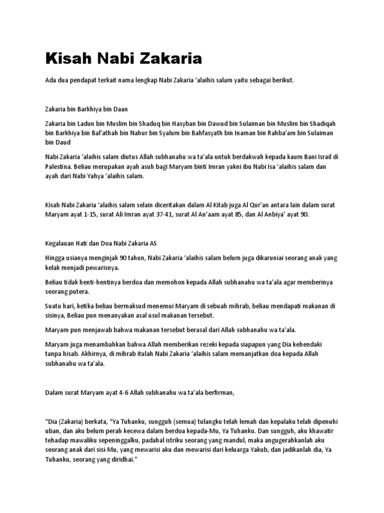 Kisah Nabi Zakaria | PDF