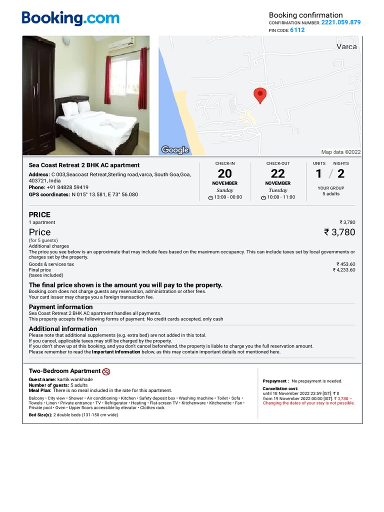 Booking Confirmation | PDF | Fee | Credit Card