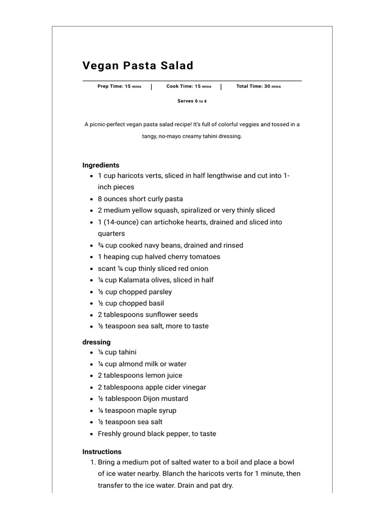 Vegan Pasta Salad Love and Lemons PDF