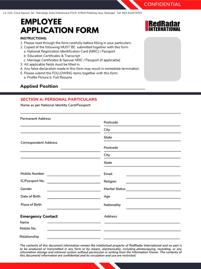 Employee Application Form PDF Identity Document Government And