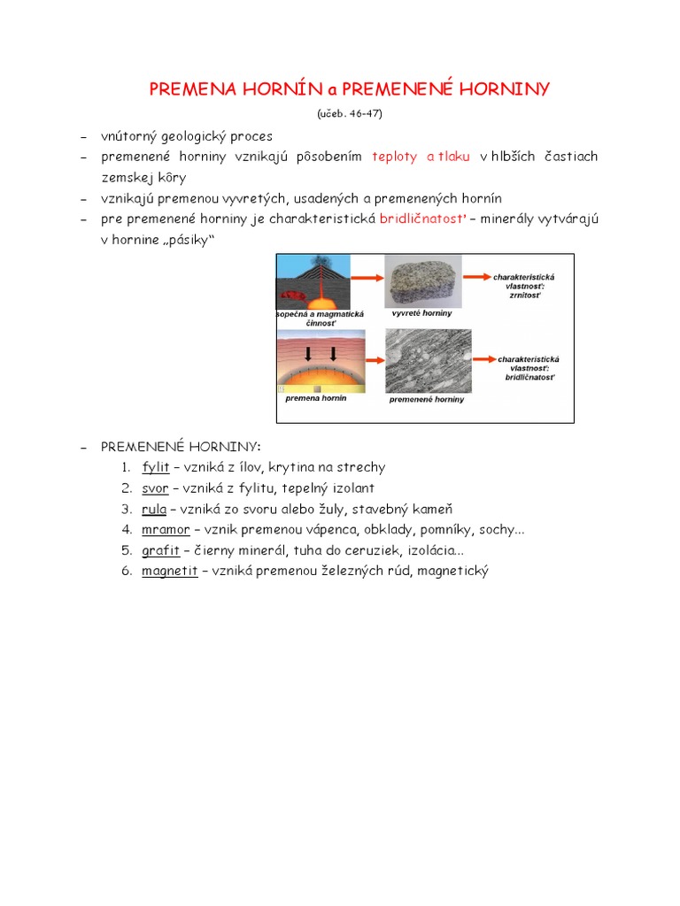 Poznámky - Premena Hornín A Premenené Horniny | PDF