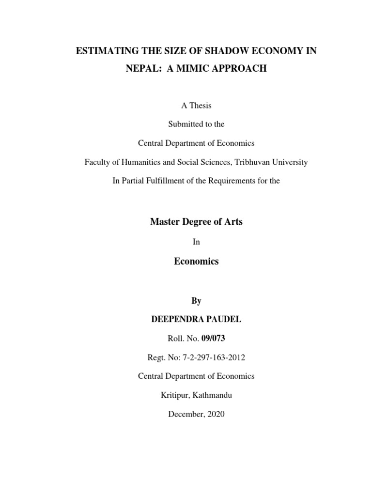 Dissertation Estimating The Size of Shadow Economy in Nepal A MIMIC