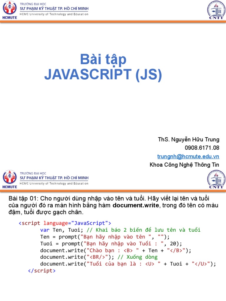 Bài Tập Javascript (Js) : Ths. Nguyễn Hữu Trung 0908.6171.08 Khoa Công ...