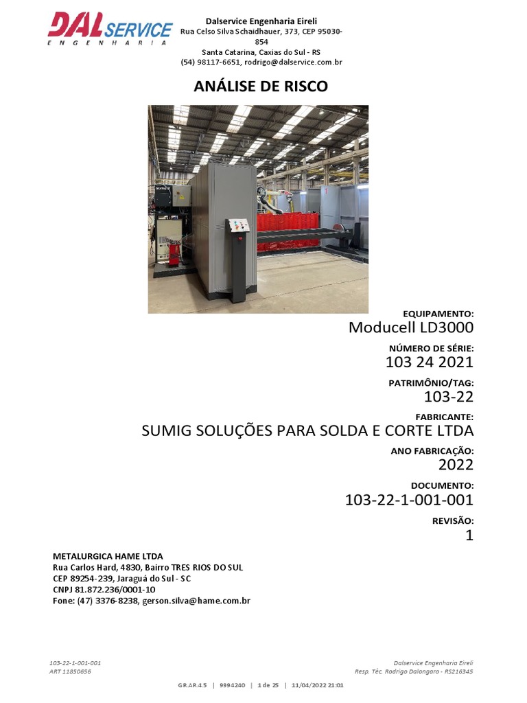 Análise de riscos de acidentes para equipamento de soldagem Moducell ...