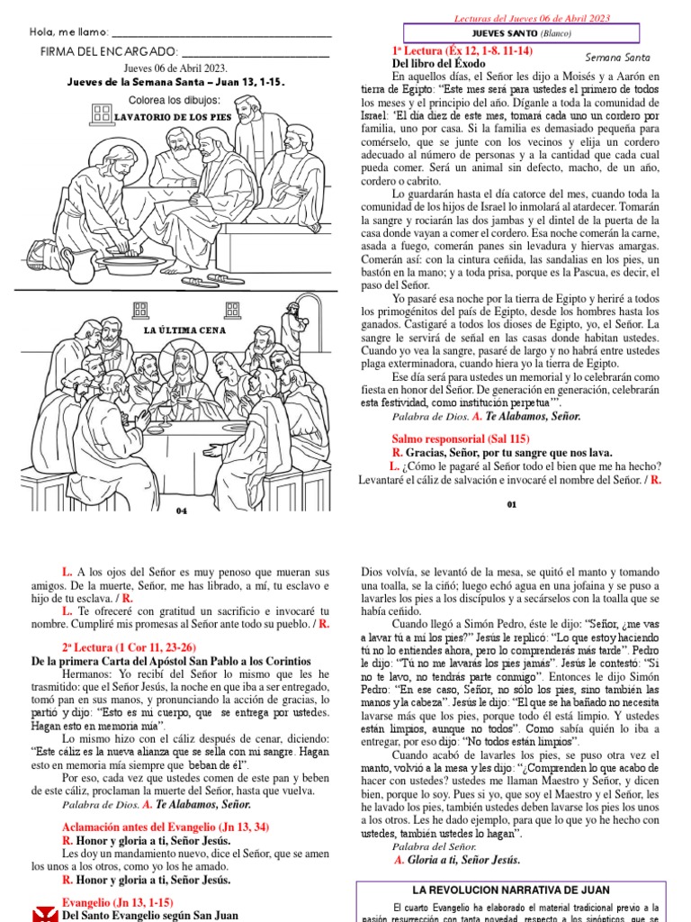 Jueves de la semana santa juan 13 1 15 hola me llamo pdf