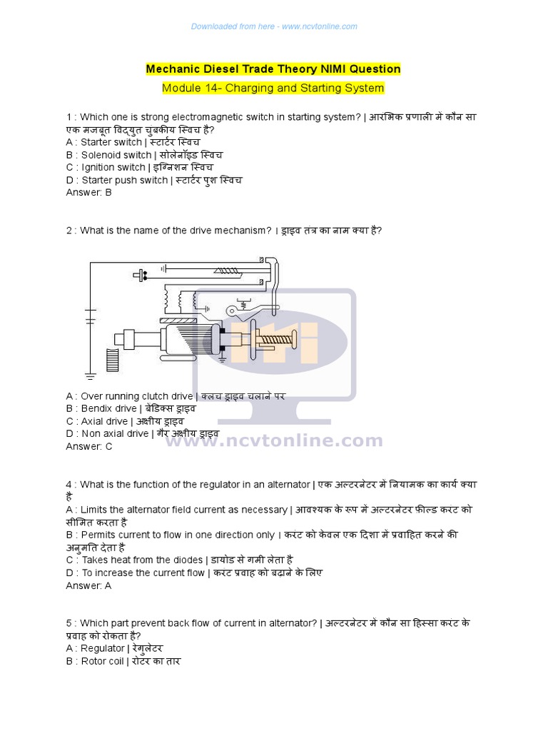 Mechanic Diesel Trade Theory NIMI Question Module 14Charging and