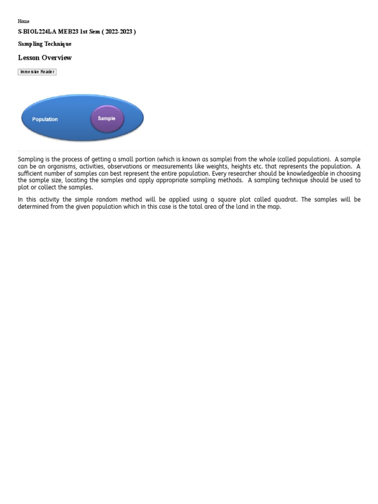 Sampling Technique Lesson Overview Pdf Area Sampling Statistics