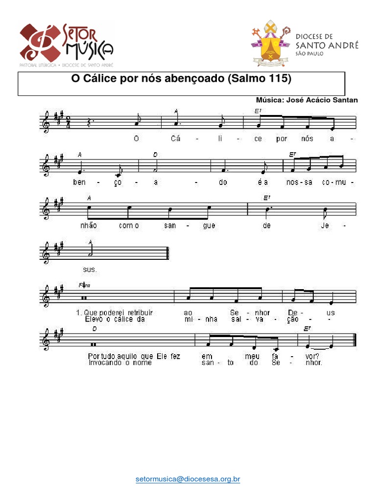 O Cálice Por Nós Abençoado (Salmo 115) : Música: José Acácio Santan | PDF