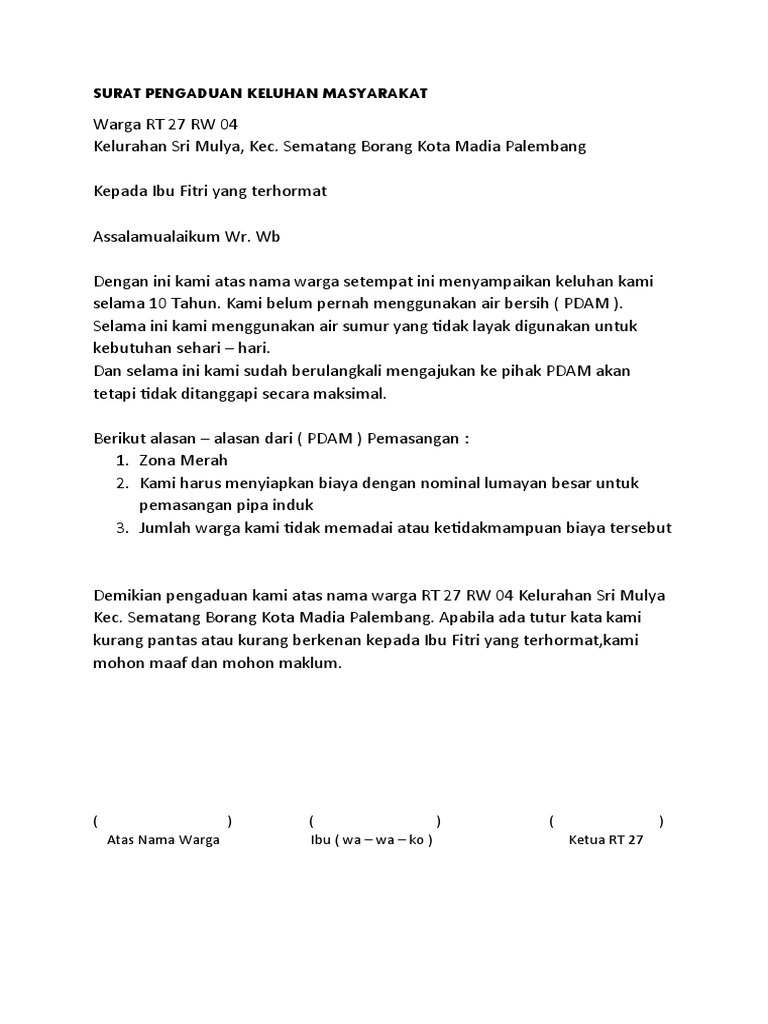 Surat Pengaduan Keluhan Masyarakat Pdf