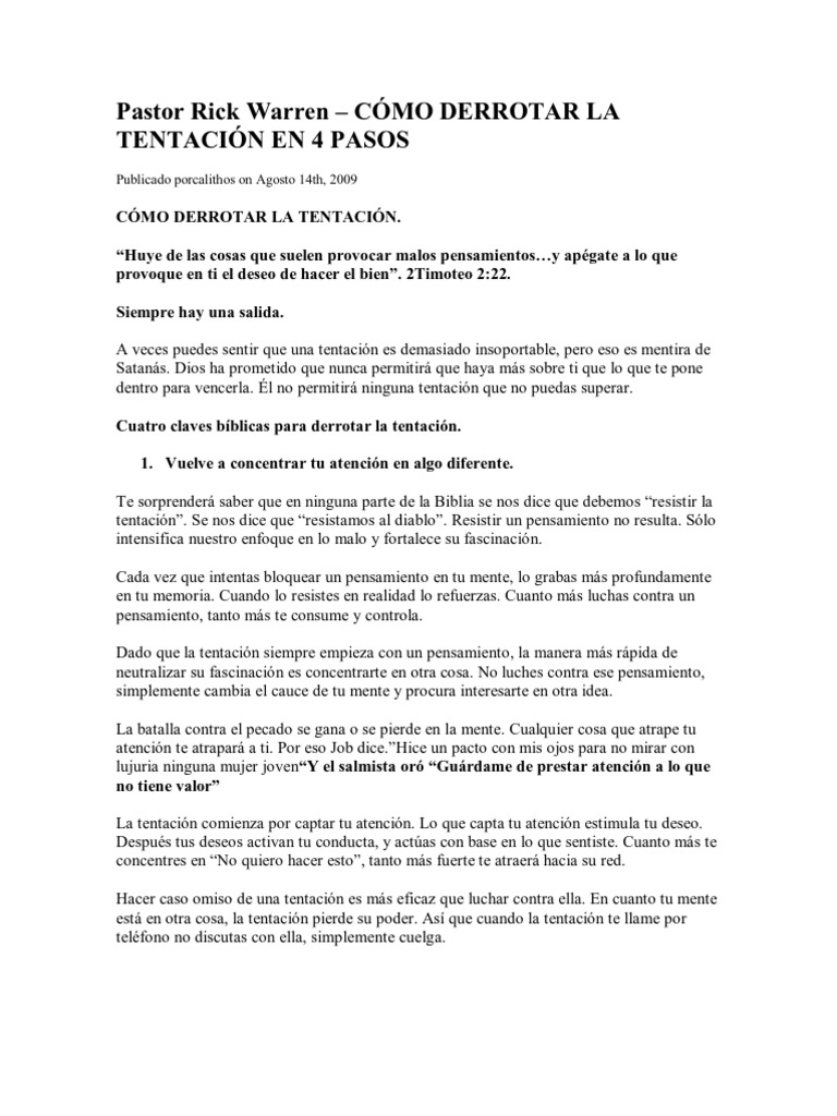 Como Derrotar La Tentacion - Pastor Rick Warren | PDF