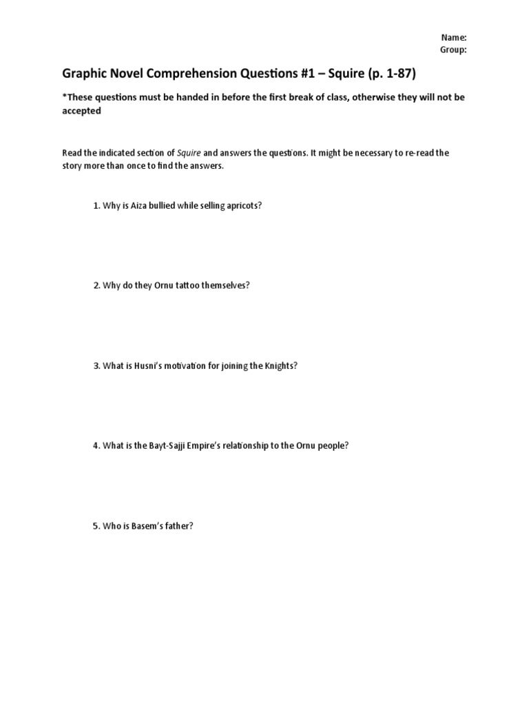 Squire Graphic Novel Questions (1-87) | PDF