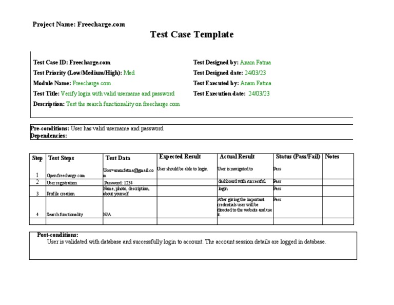 Test Case Template | PDF | Computers