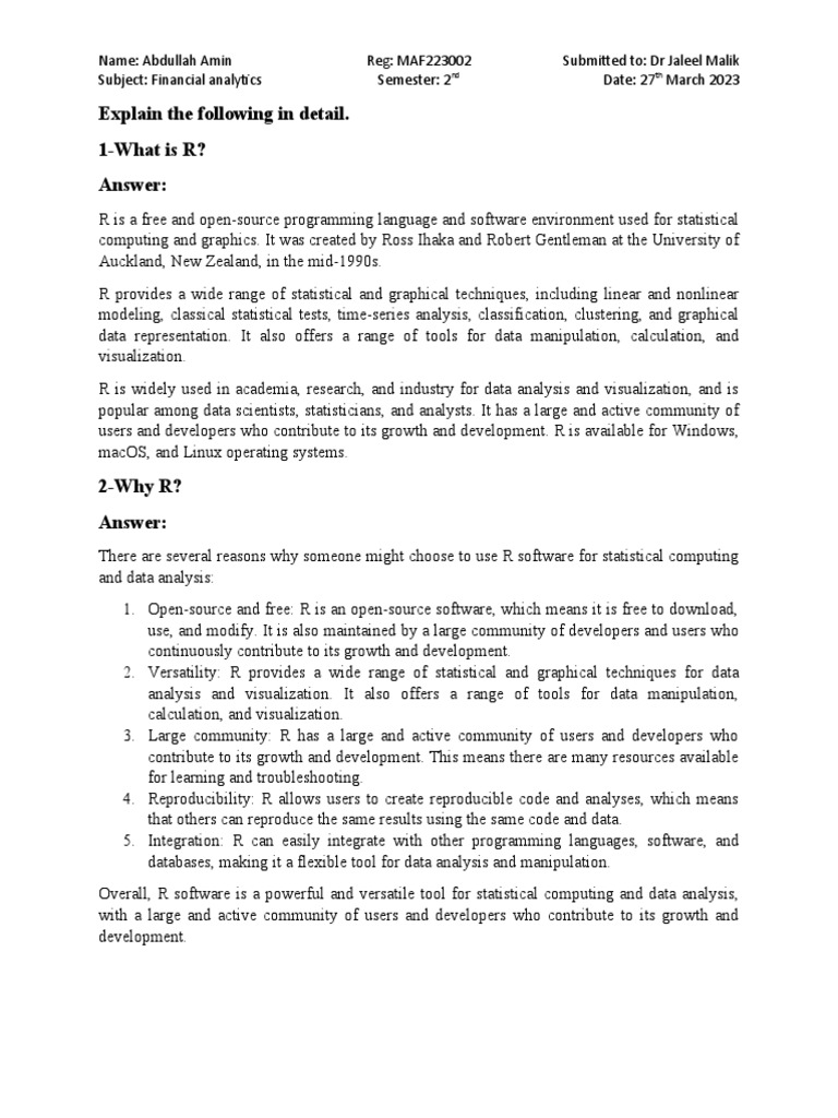 Financial Analytics | PDF | R (Programming Language) | Data