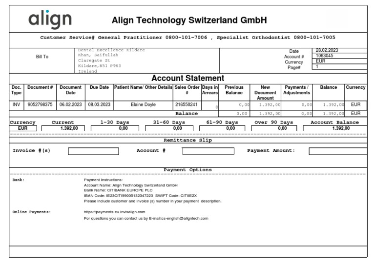 Invisalign Invoice for Elaine Doyle | PDF | Service Industries | Banking
