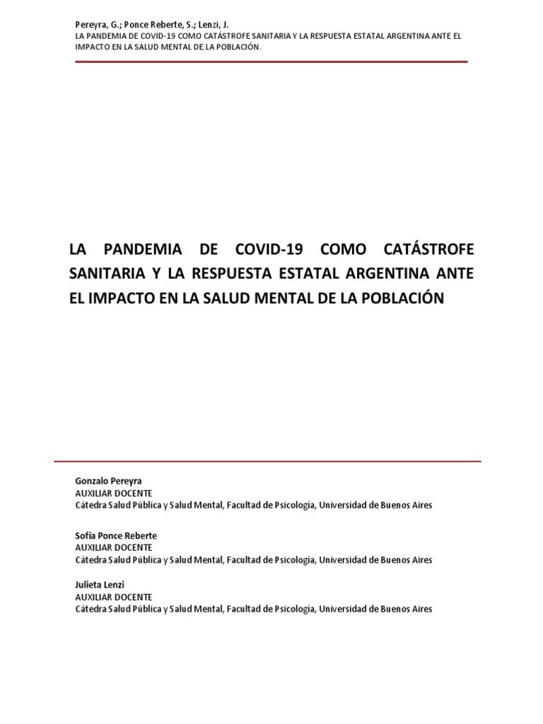 Salud Mental y COVID-19 en Argentina | PDF | Salud mental | Trastorno ...
