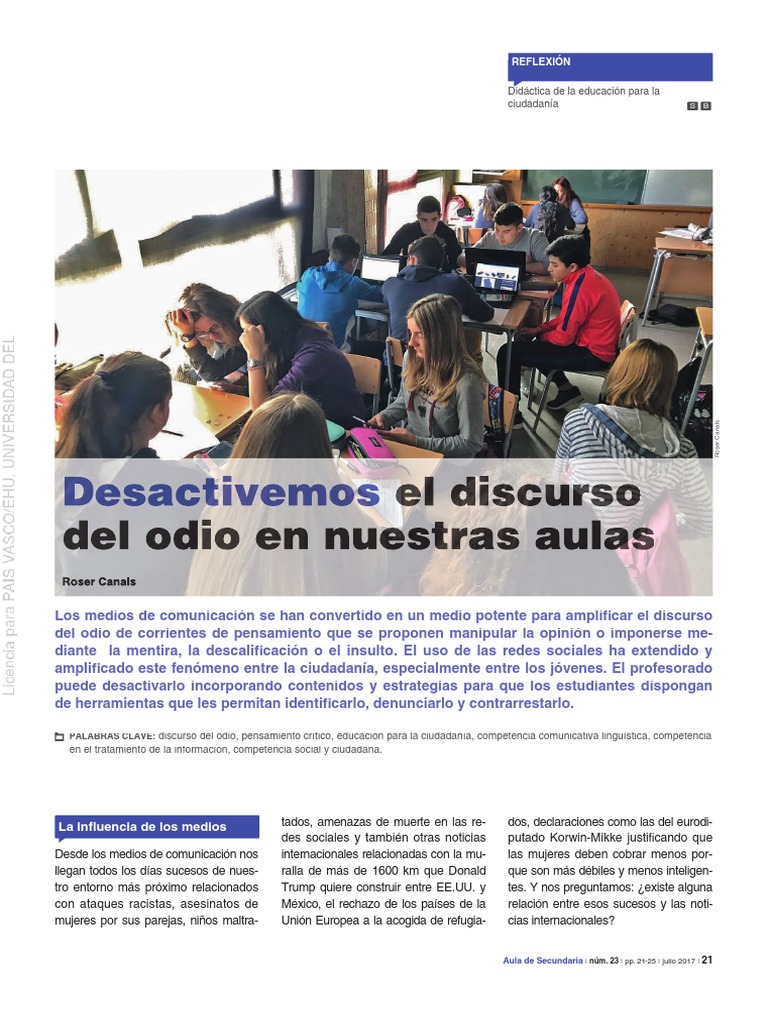 Desactivando el Discurso del Odio en Aulas | PDF | Plan de estudios ...