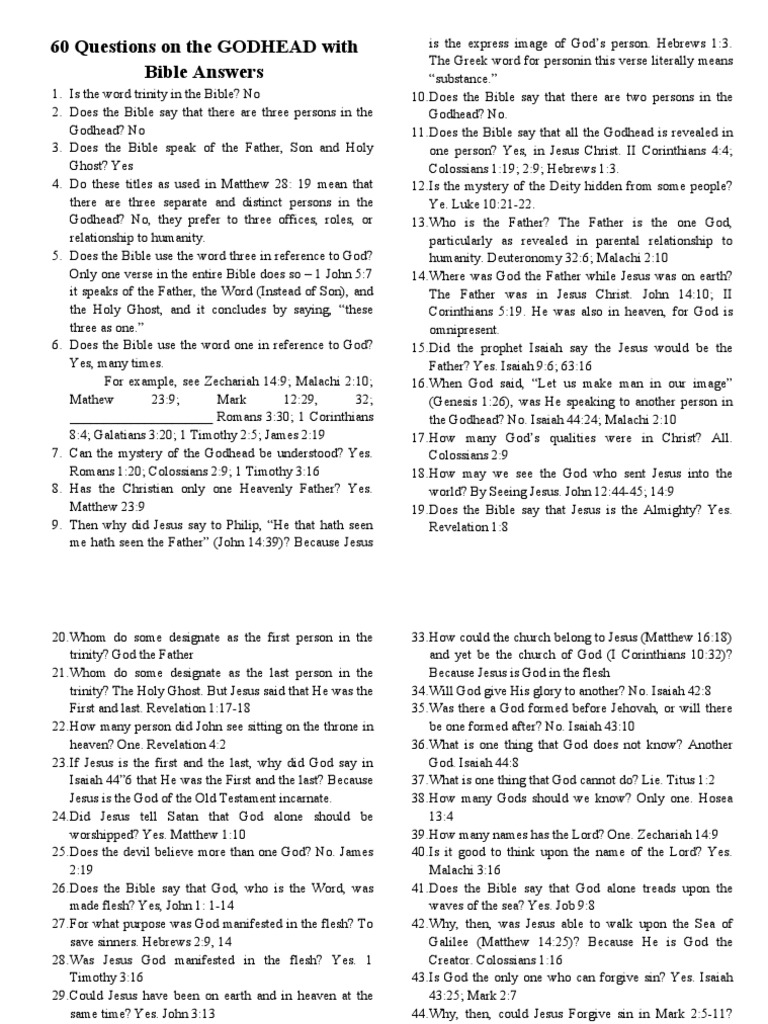 60 Questions On The GODHEAD With Bible Answers PDF God The Father