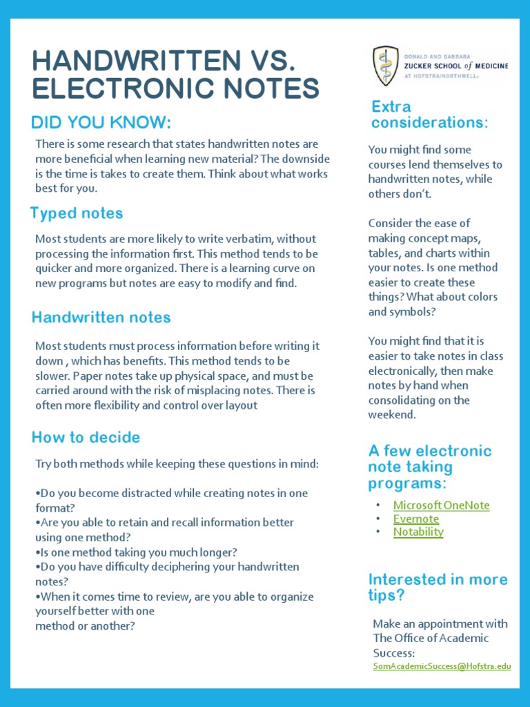 Handwritten vs. Electronic Notes Did You Know PDF