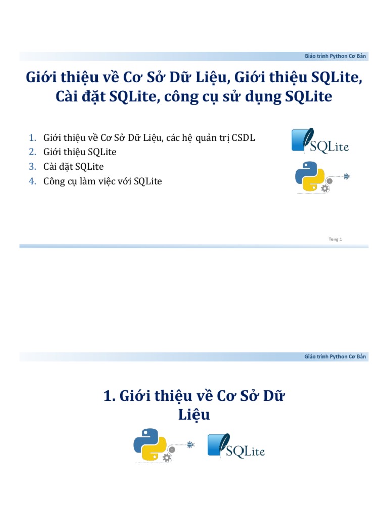 CSDL1. Giới thiệu SQLite, cài đặt, công cụ làm việc | PDF