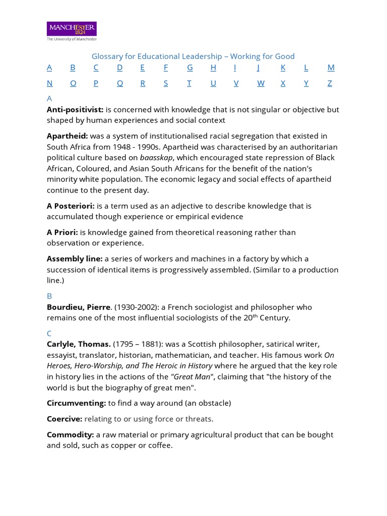 Glossary For Educational Leadership PDF Science Sociology