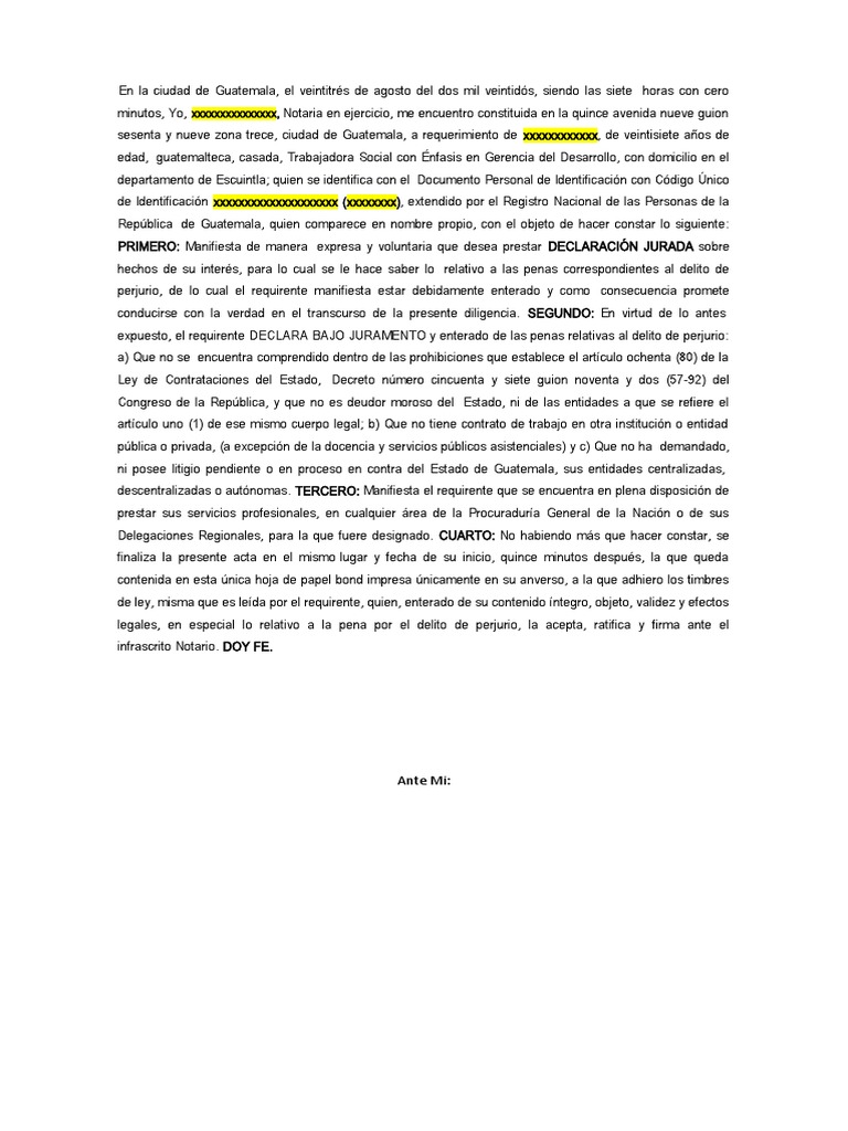 Declaración Jurada de Servicios Profesionales | PDF | Guatemala | Gobierno