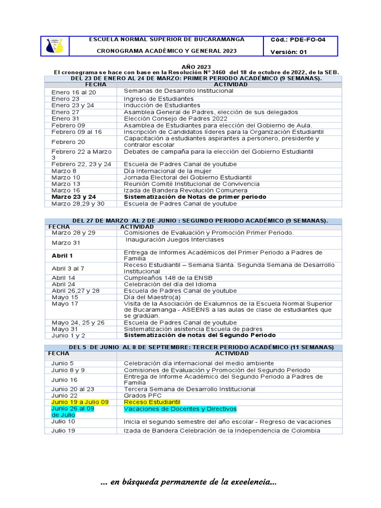 Cronograma Ensb 2023 | PDF