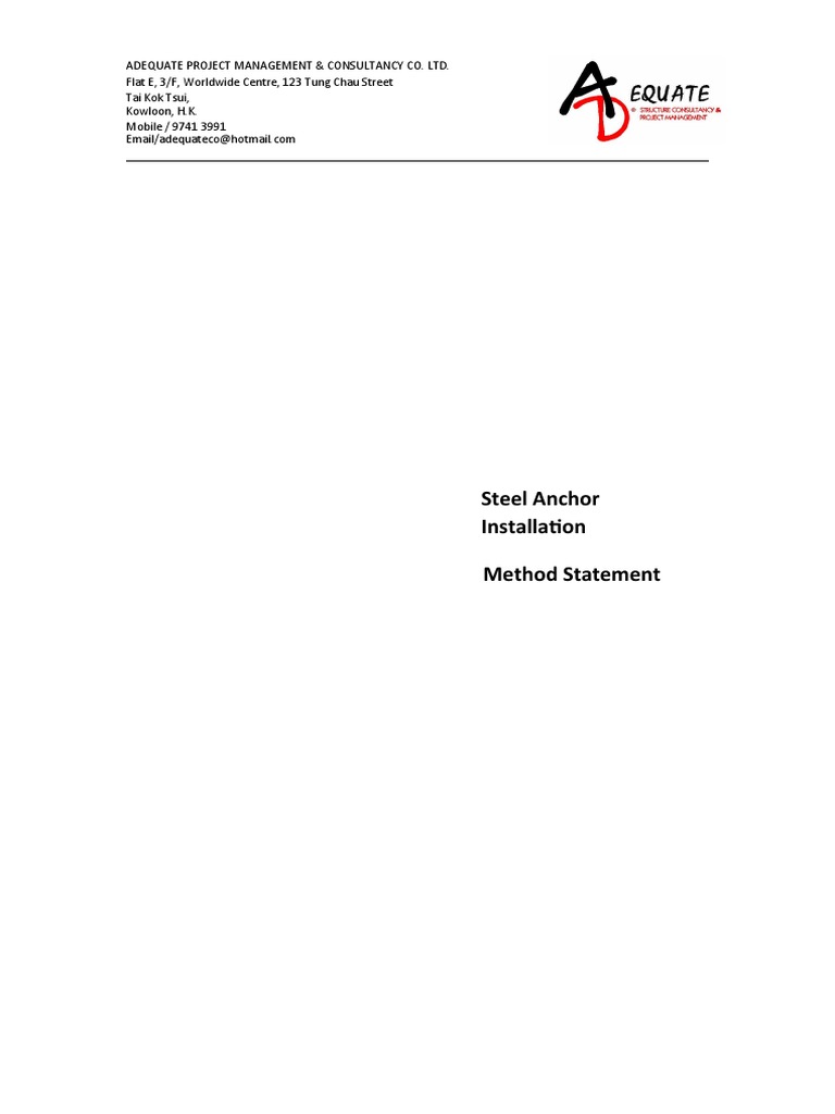 Anchor Method Statement 20230208 | PDF | Technology & Engineering