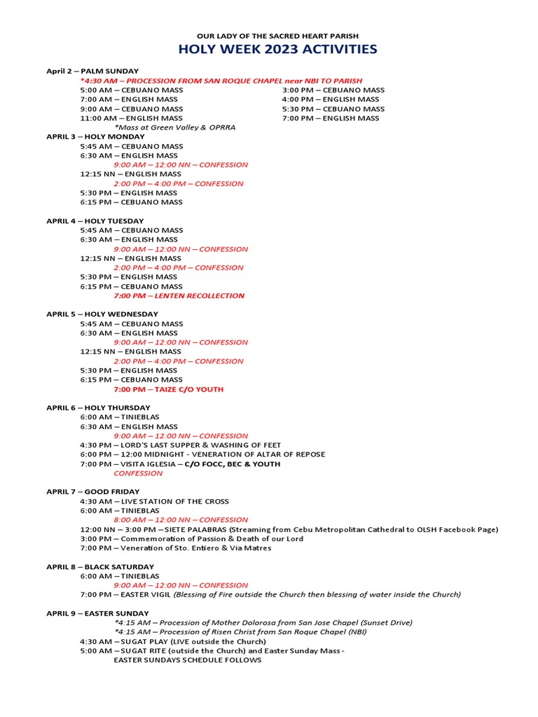 Epiphany Church Easter Schedule