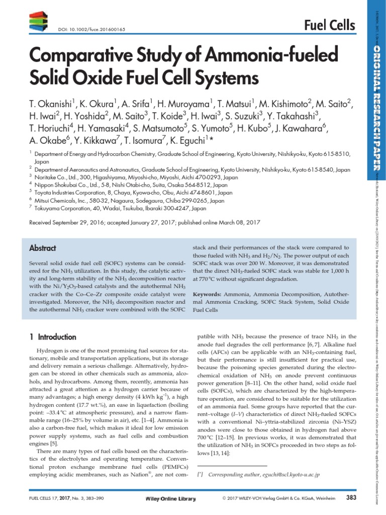 Fuel Cells 2017 Okanishi Comparative Study of Ammonia Fueled