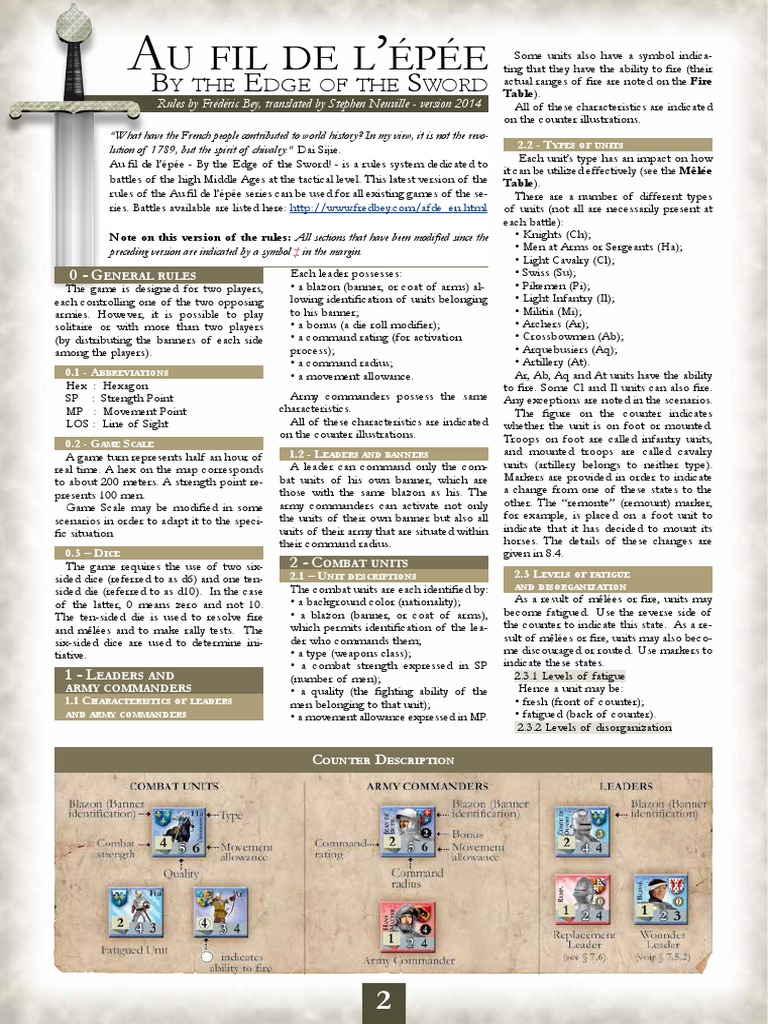 Au Fil de L'epée Rules 2014 PDF Artillery Cavalry