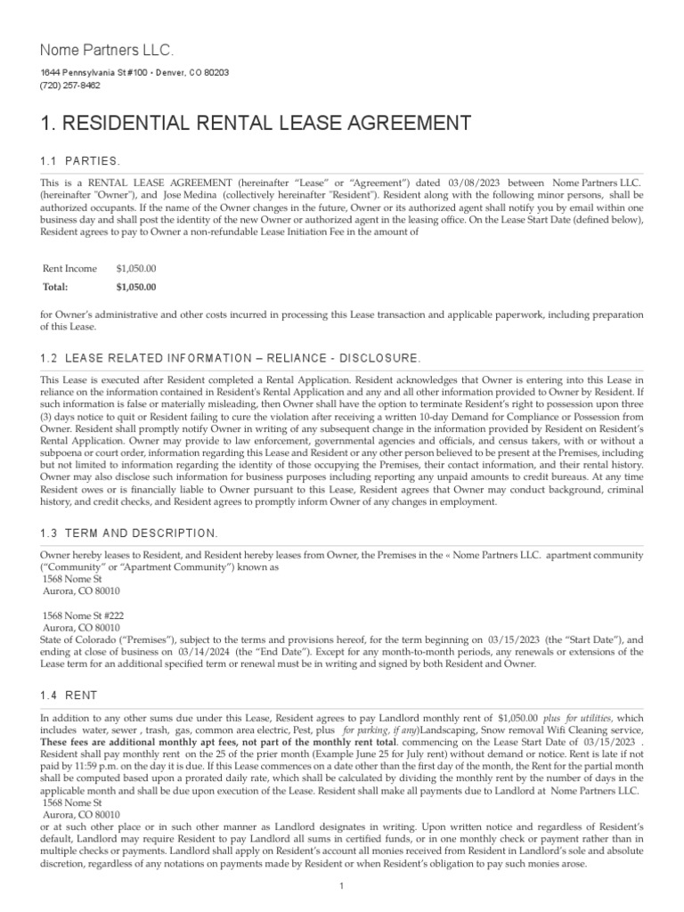 Residential Rental Lease Agreement: Nome Partners LLC | PDF | Lease ...