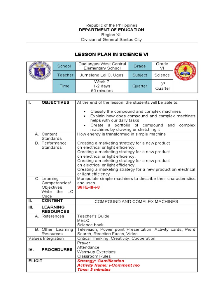 Lesson Plan in Science 3 - Revised | PDF | Machines | Cognition