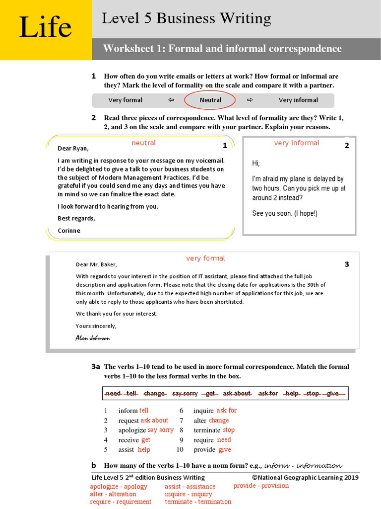Level+5+Formal Informal Correspondence PDF Linguistics