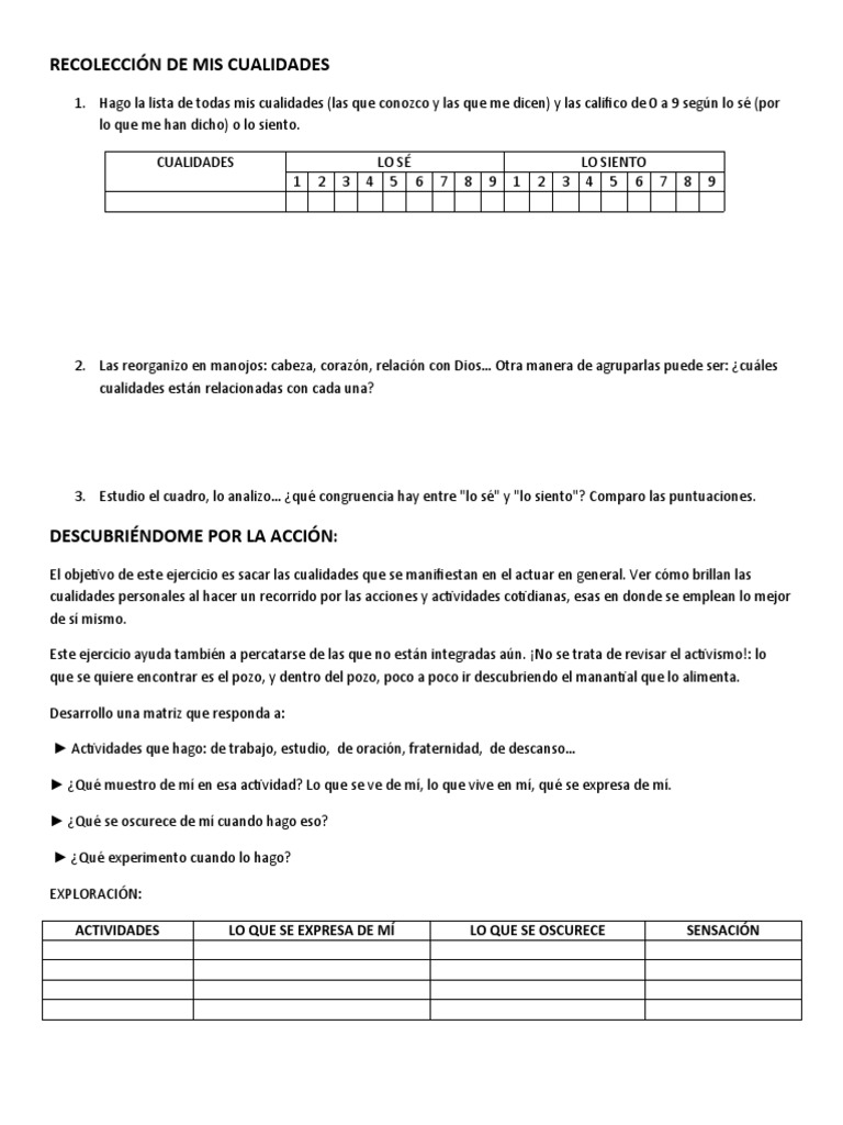 Recolección De Mis Cualidades Pdf